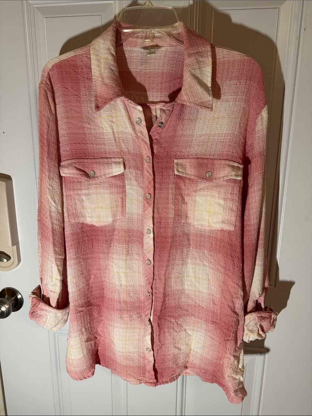 Cato Pink and Cream Plaid Snap-Front Shirt